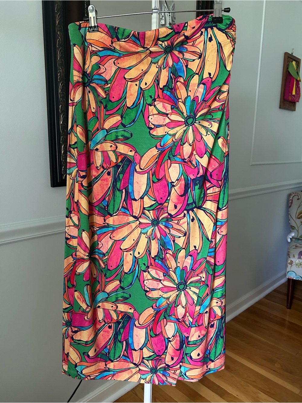 FARM Rio Green Floral Midi Skirt with Pink and Orange Accents - Picture 2 of 6